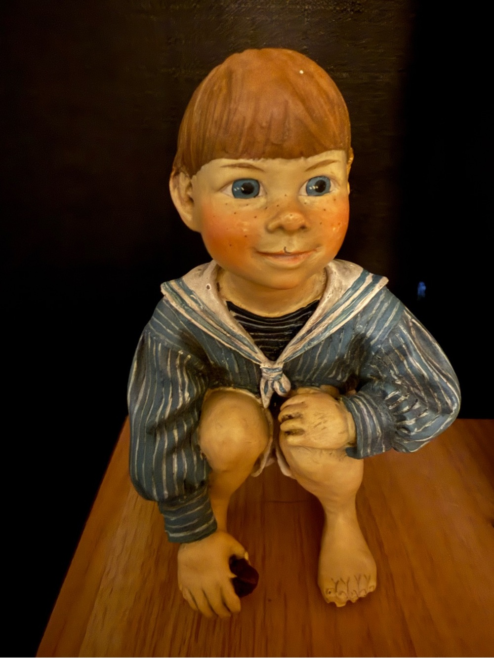 Vintage Boy Figurine Sailor Outfit Blue Stripes Candy Design Norway